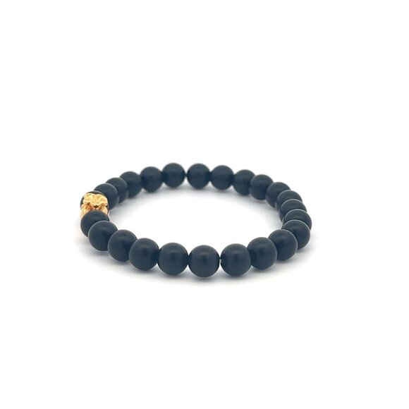 18K Gold Money Bag Matte Onyx Gemstones 6mm Lucky Charm Elastic Bracelet - Picture 3 of 6